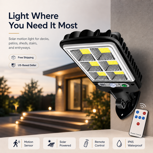 Solar Motion Sensor Security Light | 3 Lighting Modes + Remote